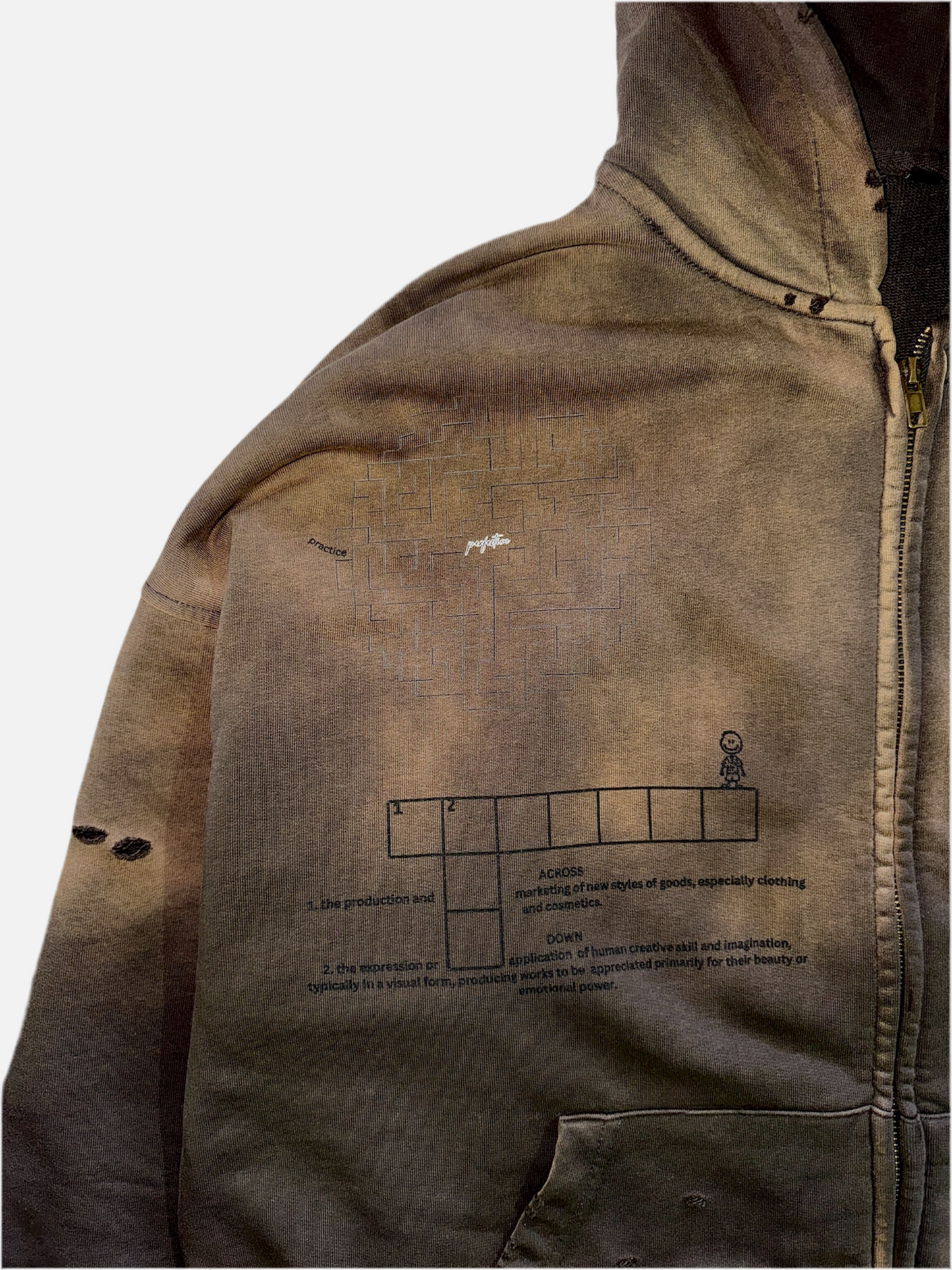 ‘Im/perfection’ Sunfade Hand-Distressed Zipup Hoodie