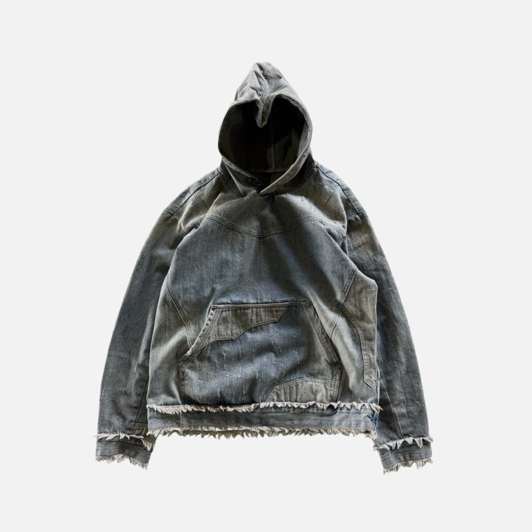 ‘MorphHood’ Distressed Washed Denim Hoodie