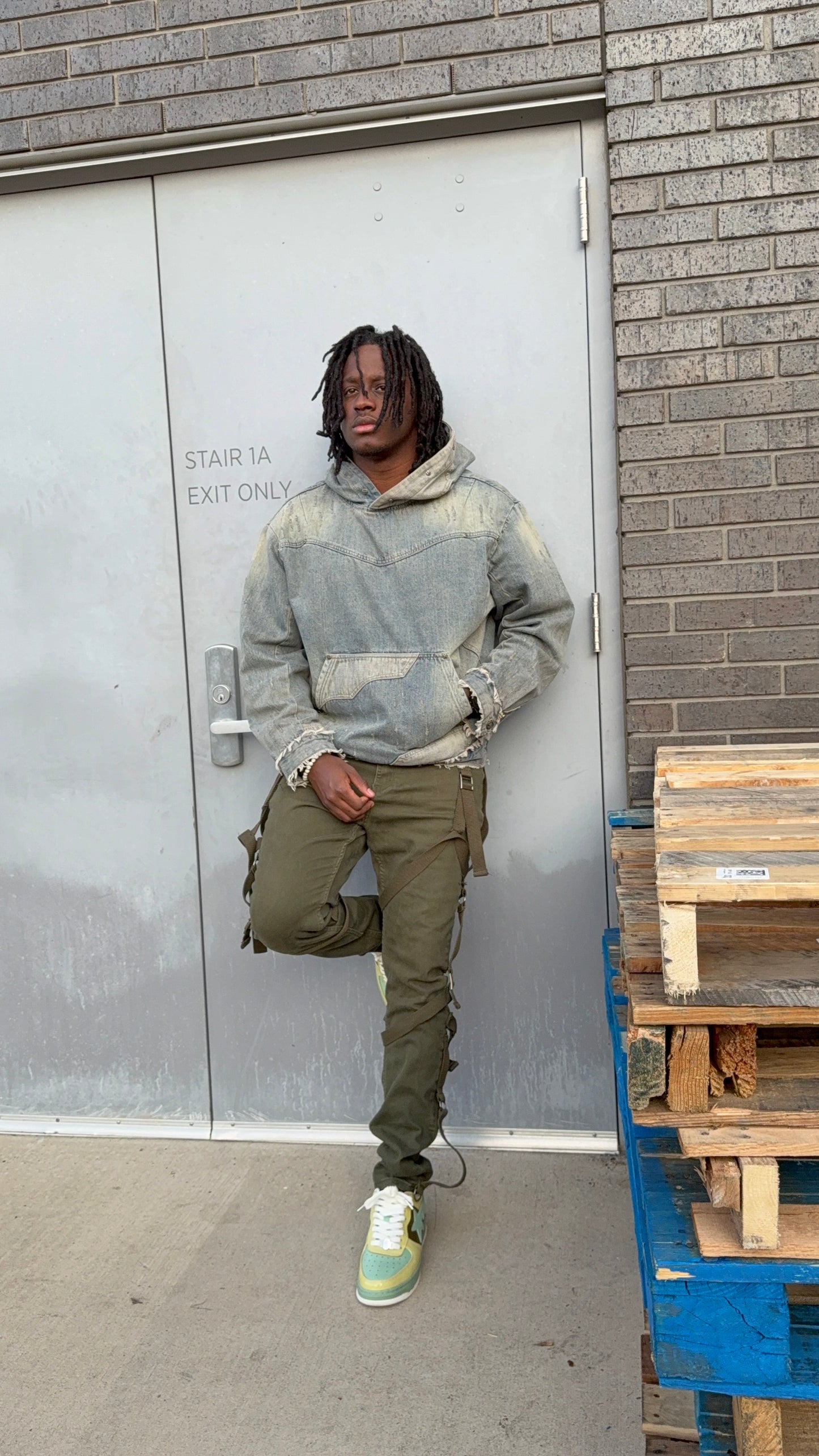 ‘MorphHood’ Distressed Washed Denim Hoodie