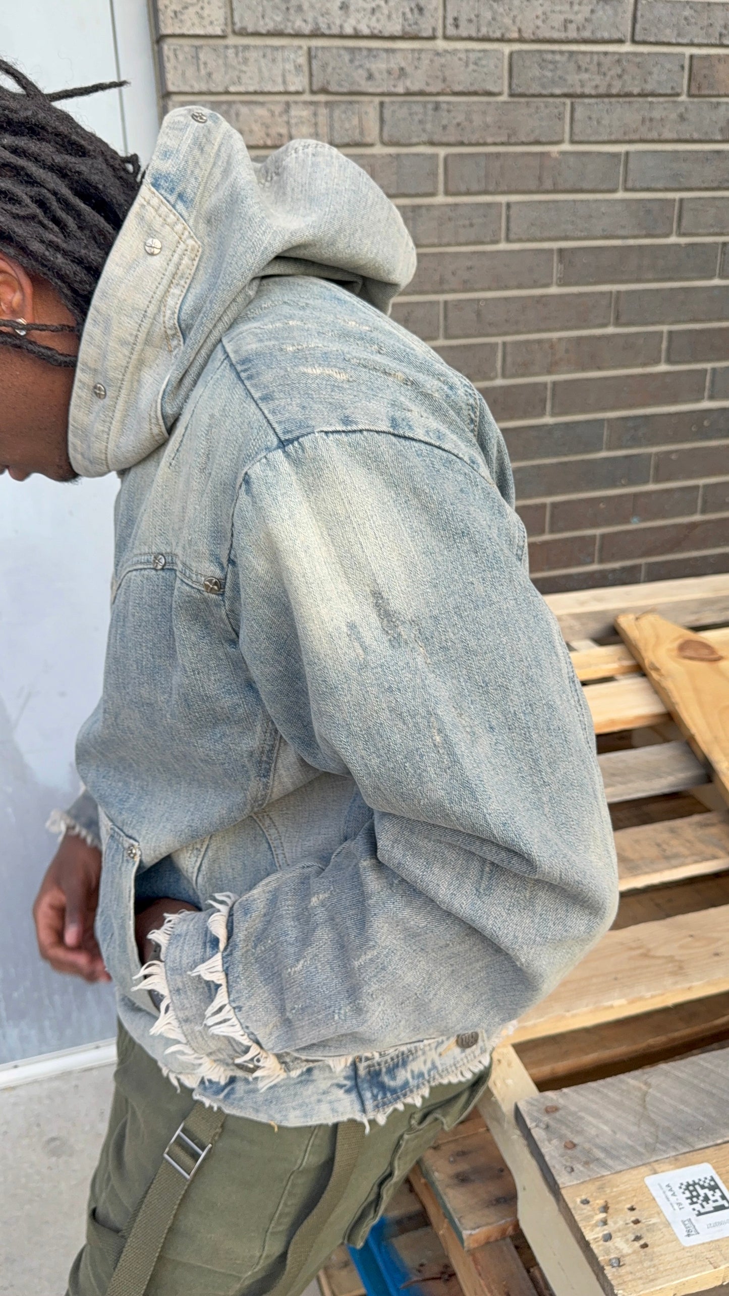 ‘MorphHood’ Distressed Washed Denim Hoodie