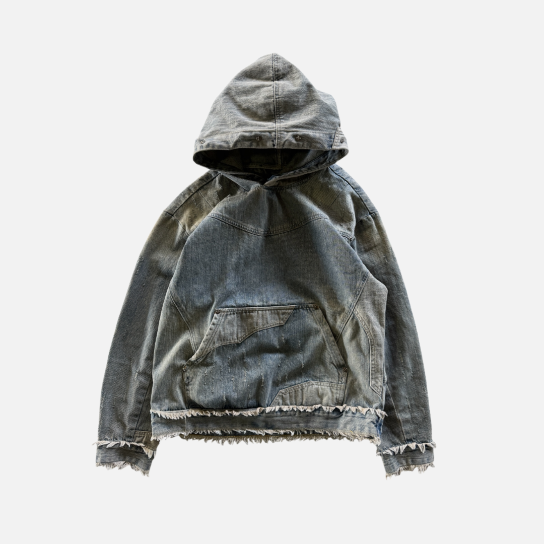 ‘MorphHood’ Distressed Washed Denim Hoodie