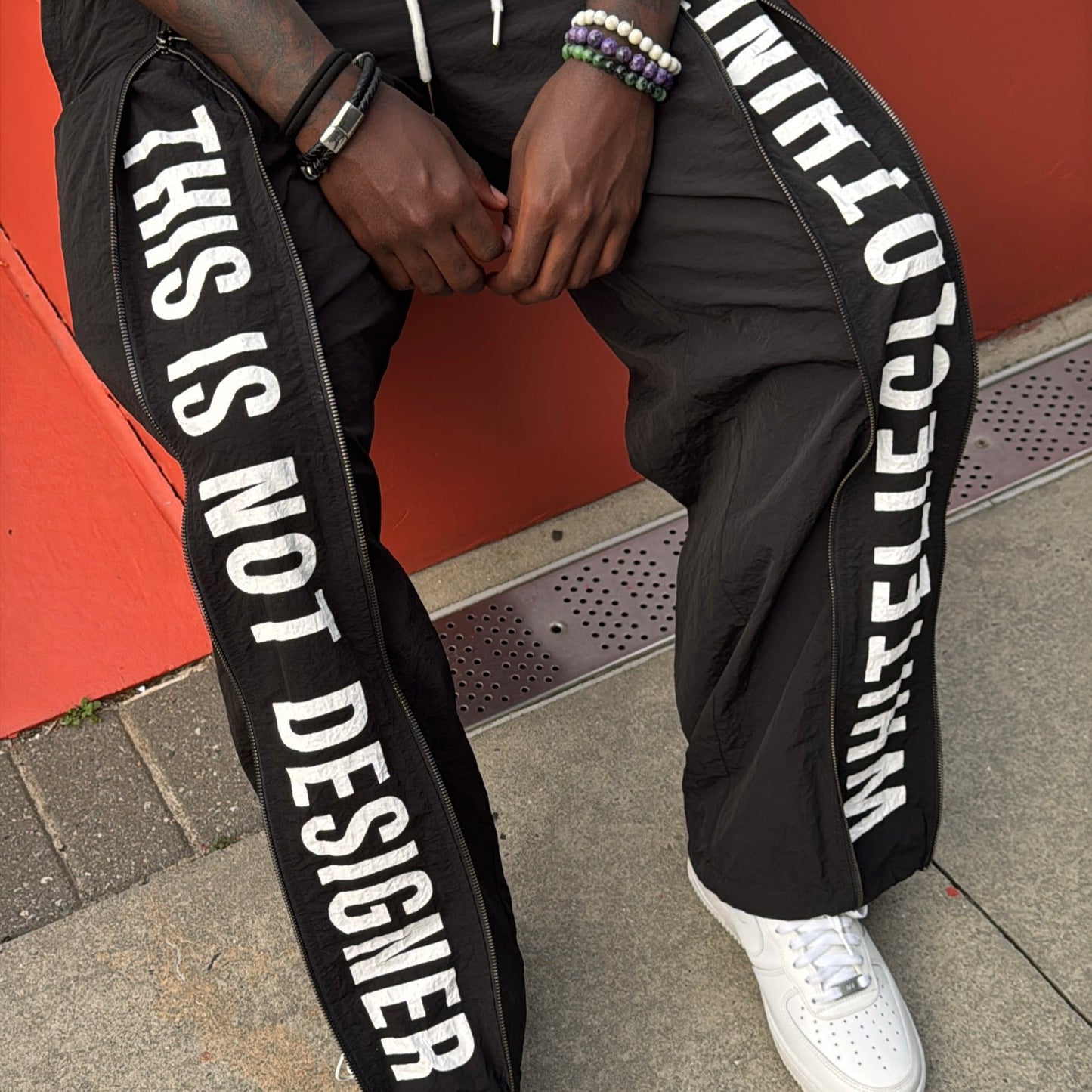 "This Is Not Designer" Layer-Zipped Nylon Pants