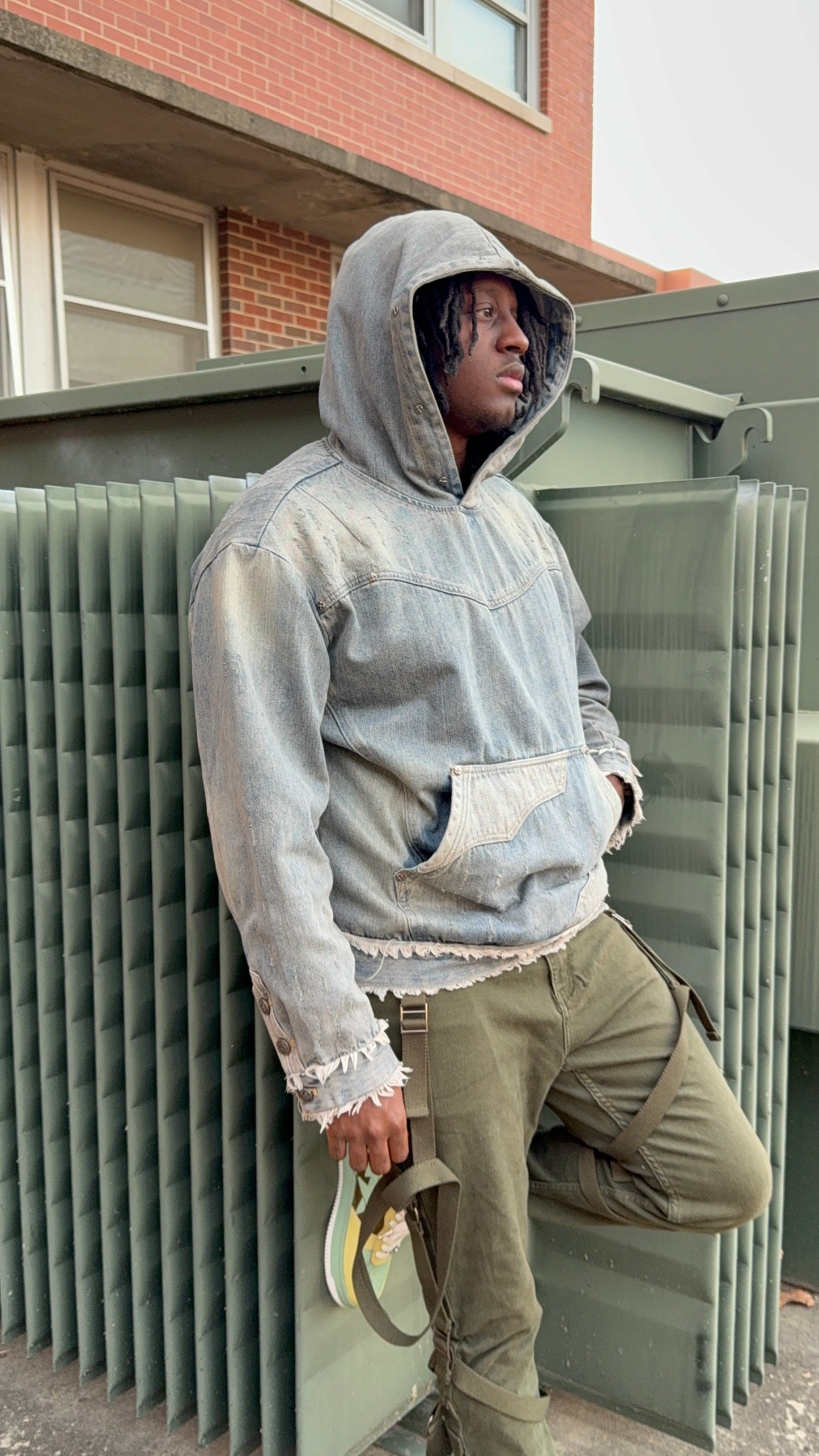‘MorphHood’ Distressed Washed Denim Hoodie